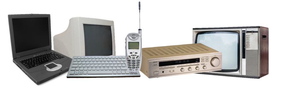 old laptop computer TV and phone