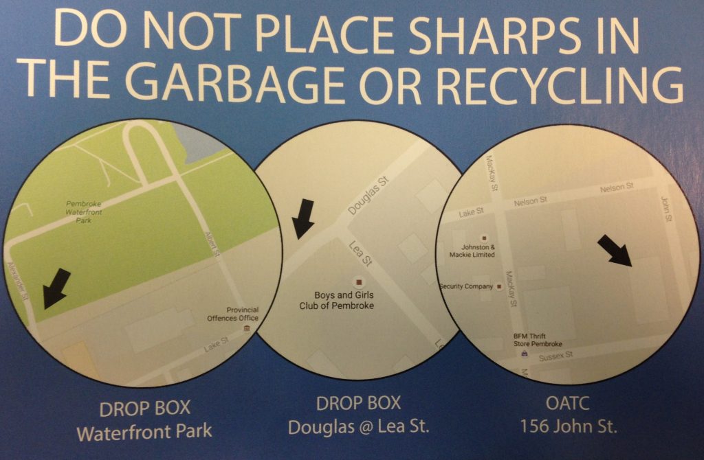 map showing location of needle drop boxes