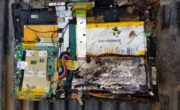 burnt tablet electronics and inside of tablet exposed melted plastic