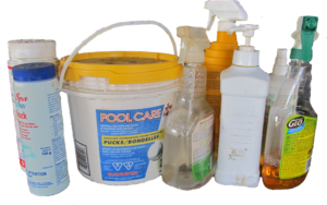group of chemicals in containers