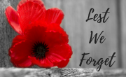 poppy with grey background and words lest we forget