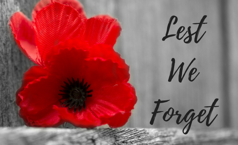 poppy with grey background and words lest we forget