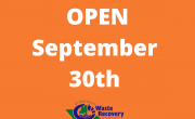 Orange background with text OPEN September 30.
