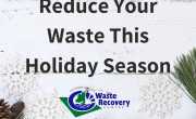 winter background with pine needles and pine cones with text Reduce Your Waste This Holiday Season.
