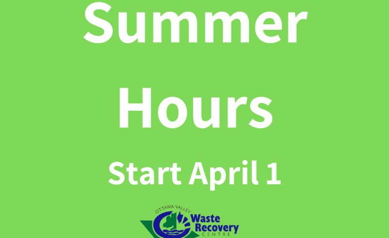green background with text summer hours start April 1.