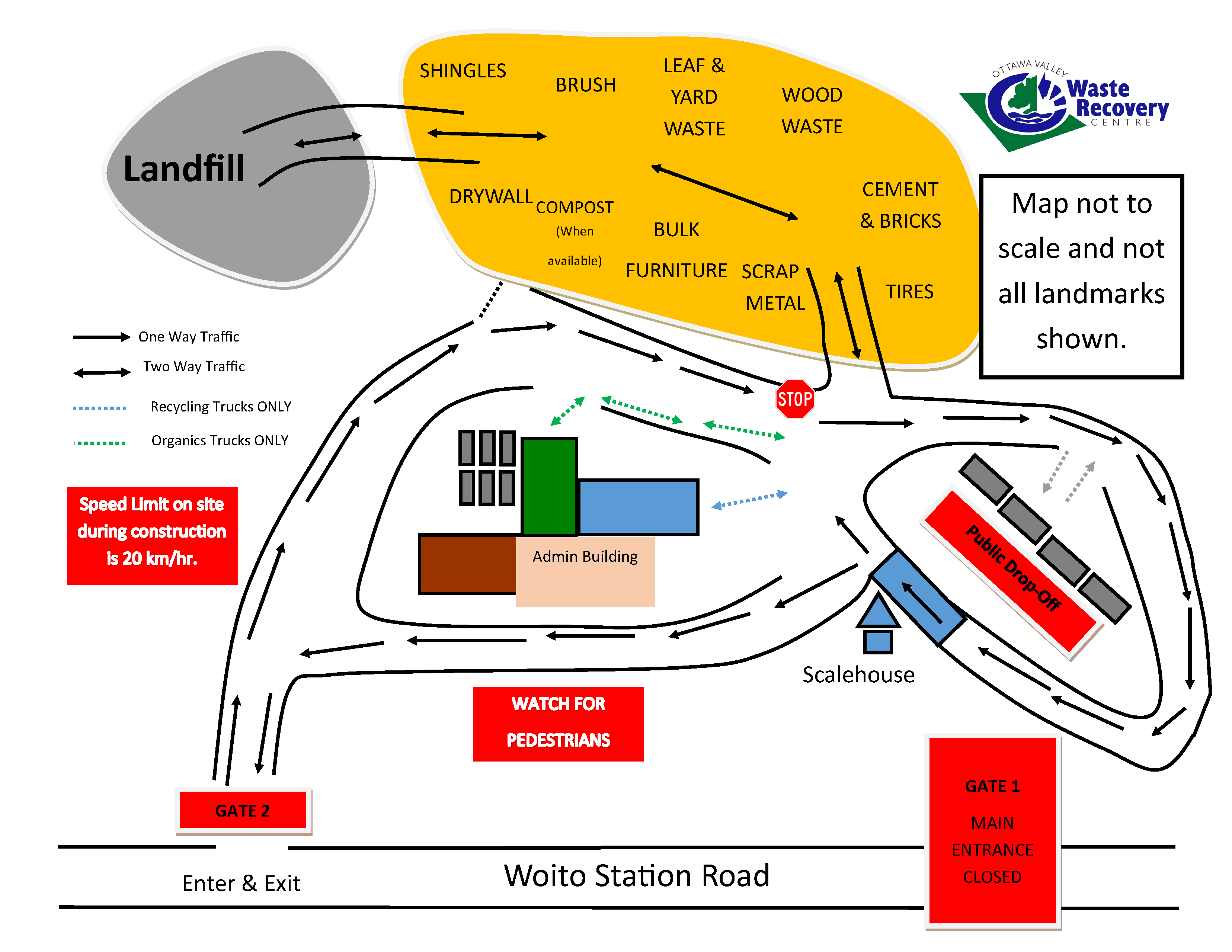 outline of traffic flow for OVWRC gate 2 entrance.